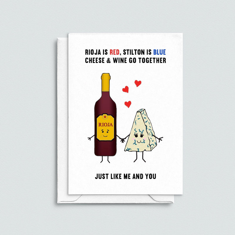 Cheese & Wine Valentine's Card Cards for your Other Half Of Life & Lemons 