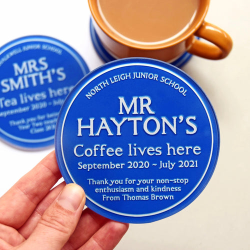 Personalised 'Blue Plaque' Glass Coaster for Teacher Coaster Of Life & Lemons® 