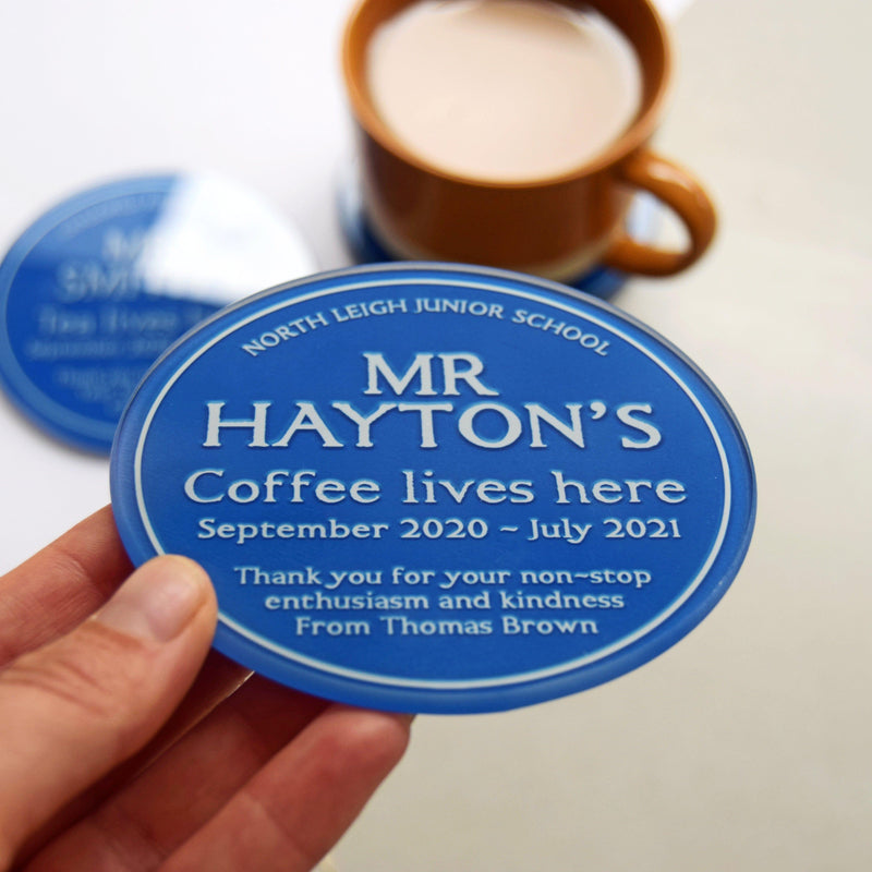 Personalised 'Blue Plaque' Glass Coaster for Teacher Coaster Of Life & Lemons® 