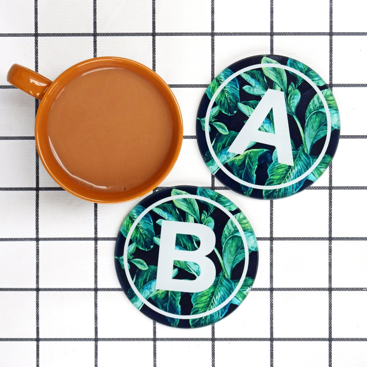 Custom Tropical Leaf Monogram Coaster - Of Life & Lemons®