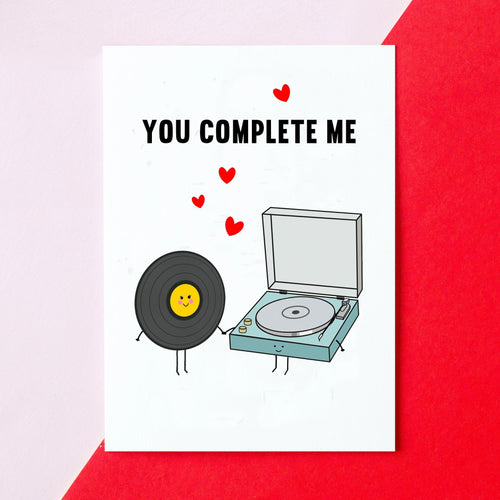 'You Complete Me' Vinyl Lover Valentine's Card Cards for your Other Half Of Life & Lemons 