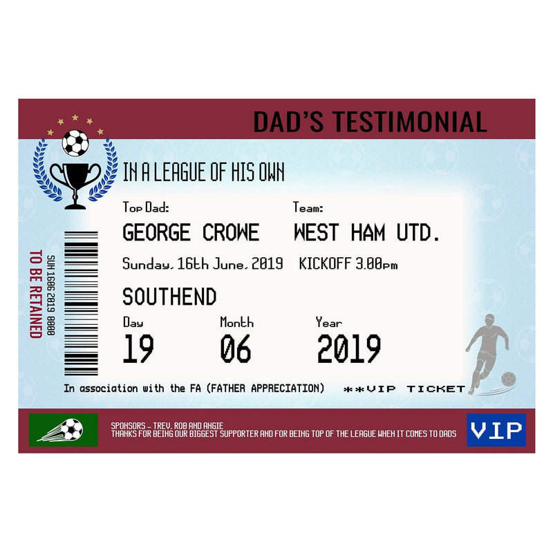 Personalised Football Ticket Print for Dad Personalised Prints Of Life & Lemons 