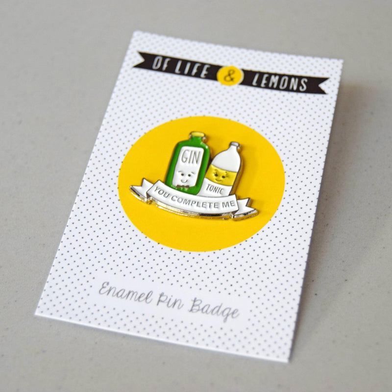 'You Complete Me' Gin & Tonic Enamel Pin Badge Enamel Pin Badge Of Life & Lemons 