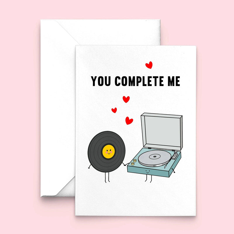 'You Complete Me' Vinyl Lover Valentine's Card Cards for your Other Half Of Life & Lemons 