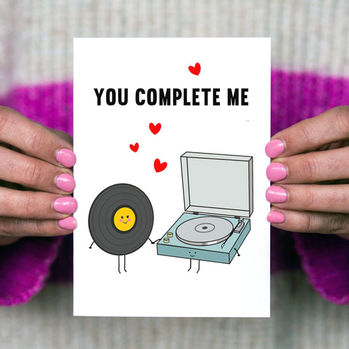 'You Complete Me' Vinyl Lover Valentine's Card Cards for your Other Half Of Life & Lemons 
